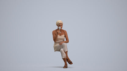 scanned 3D senior woman casual sitting, photogrammetry people for Enscape and V-Ray, standing pose render