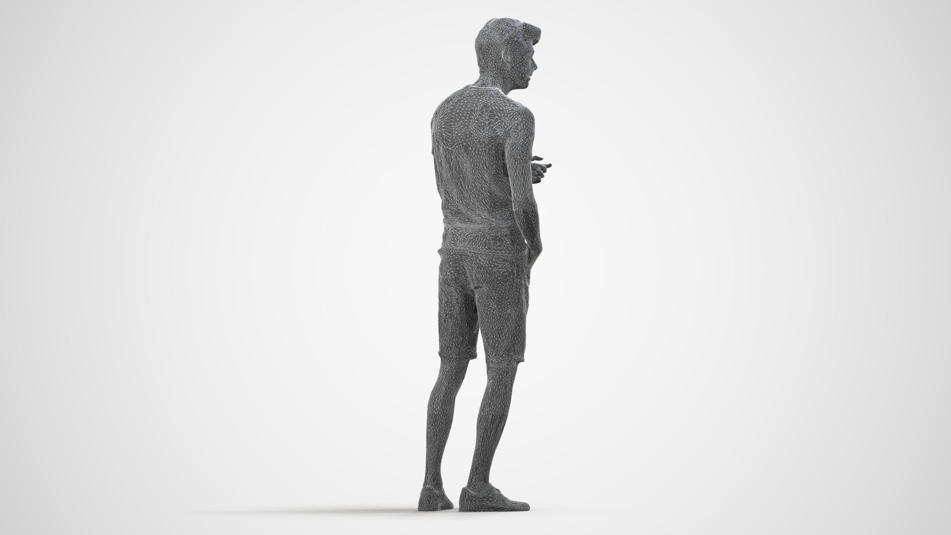 realistic 3D man casual standing, scanned archviz people for Blender and 3ds Max, wireframe side view