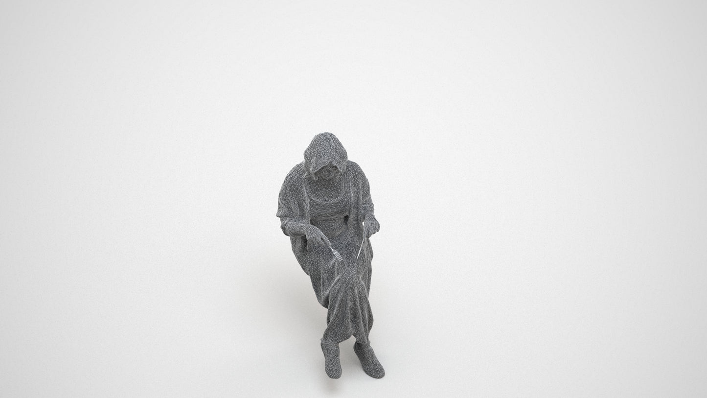3D scanned woman sitting casual, photorealistic archviz people for Enscape and SketchUp, wireframe three-quarter view
