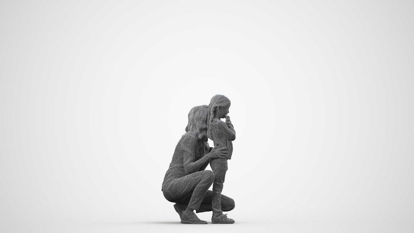 realistic 3D human girl casual kids, archviz people FBX OBJ for Blender, wireframe side view
