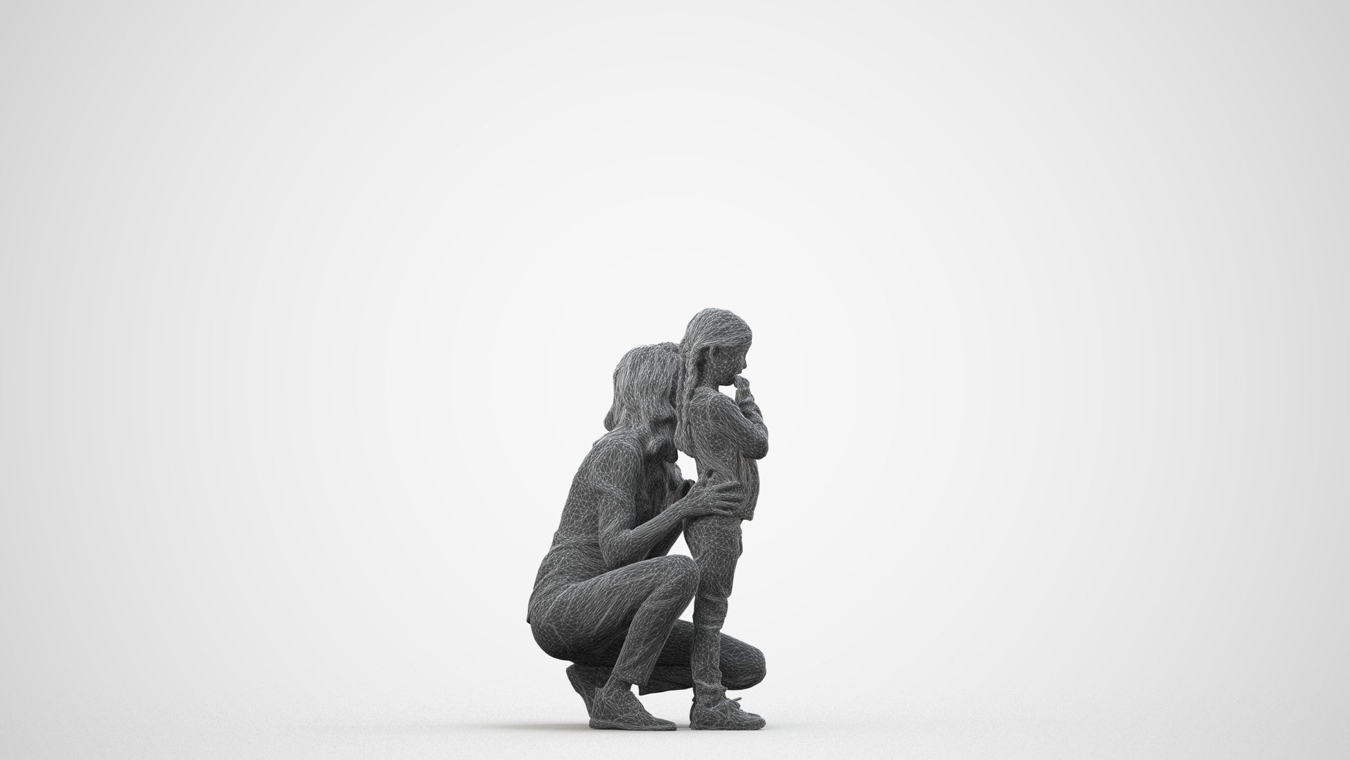 realistic 3D human girl casual kids, archviz people FBX OBJ for Blender, wireframe side view