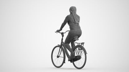 3D human model woman casual cycling, photogrammetry scanned person for archviz, wireframe front view