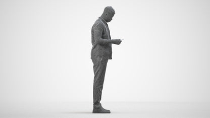 3D human model man casual standing, photogrammetry scanned person for archviz, wireframe side view