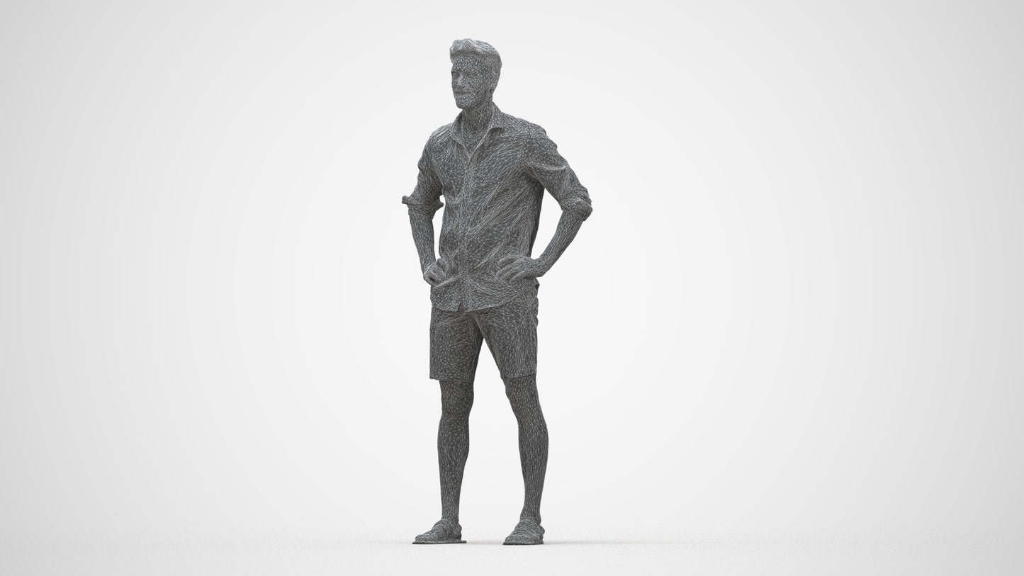 3D scanned man standing casual, photorealistic archviz people for Enscape and SketchUp, wireframe back view