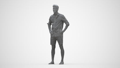 3D scanned man standing casual, photorealistic archviz people for Enscape and SketchUp, wireframe back view