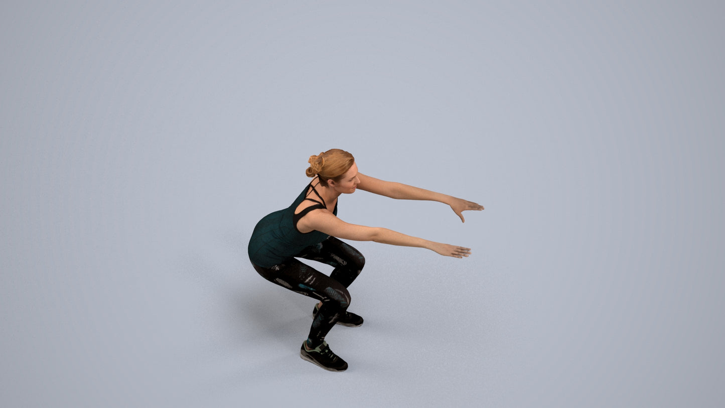 3D human model woman sport, photogrammetry scanned person for archviz, back view render
