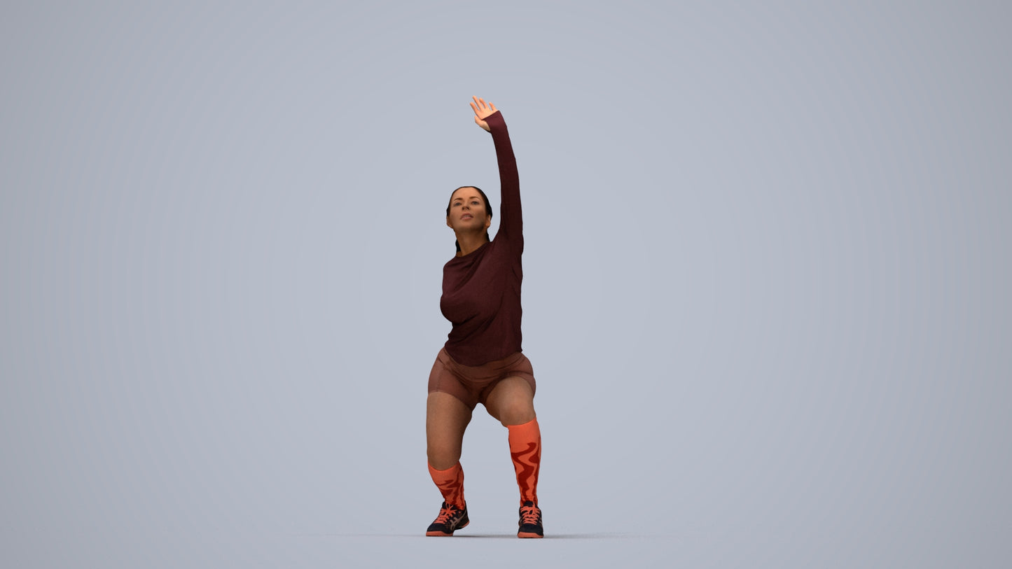 photogrammetry 3D woman sport, realistic human model archviz FBX, top-down view render
