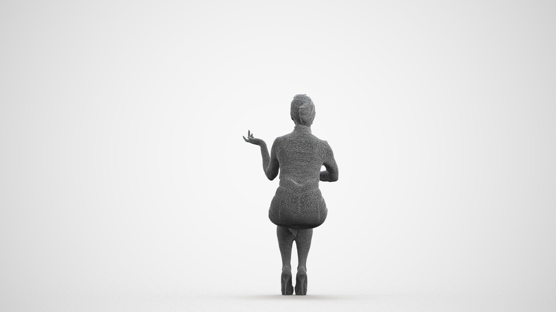 3D people model woman business, scanned human for 3ds Max rendering, wireframe front view