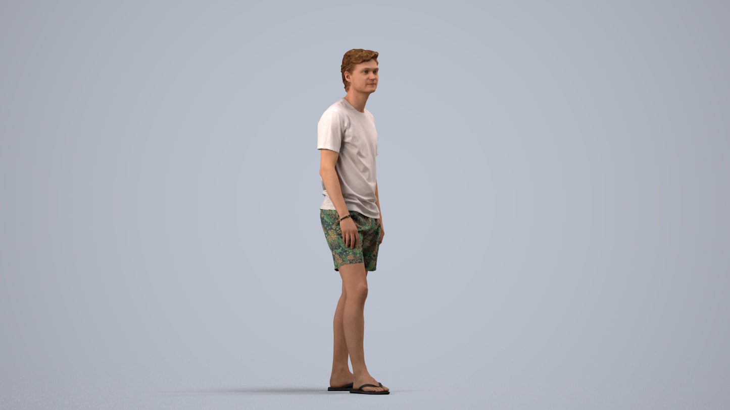 3D human model man casual standing, photogrammetry scanned person for archviz, side view render