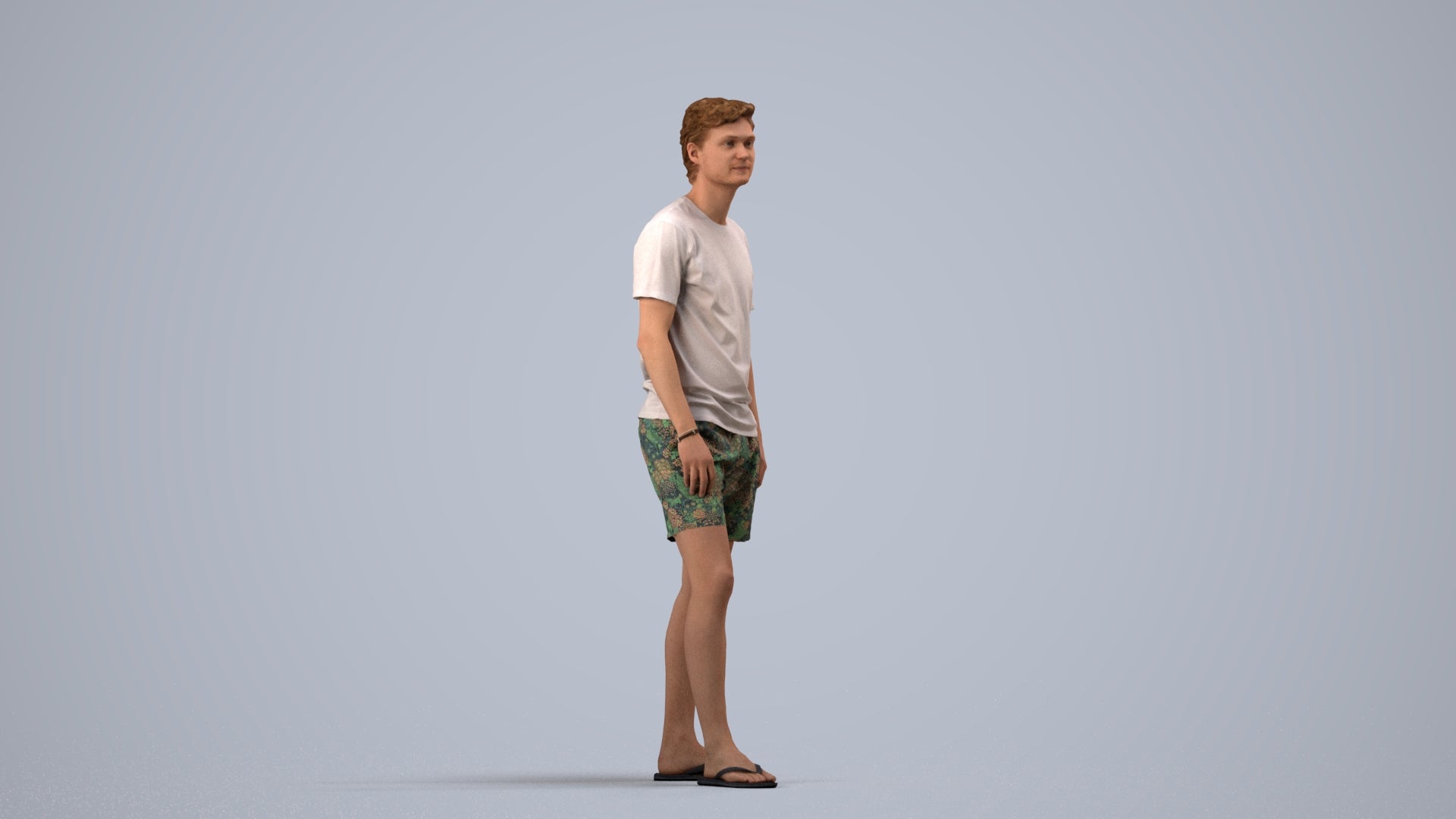 3D human model man casual standing, photogrammetry scanned person for archviz, side view render