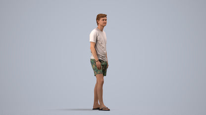 3D human model man casual standing, photogrammetry scanned person for archviz, side view render