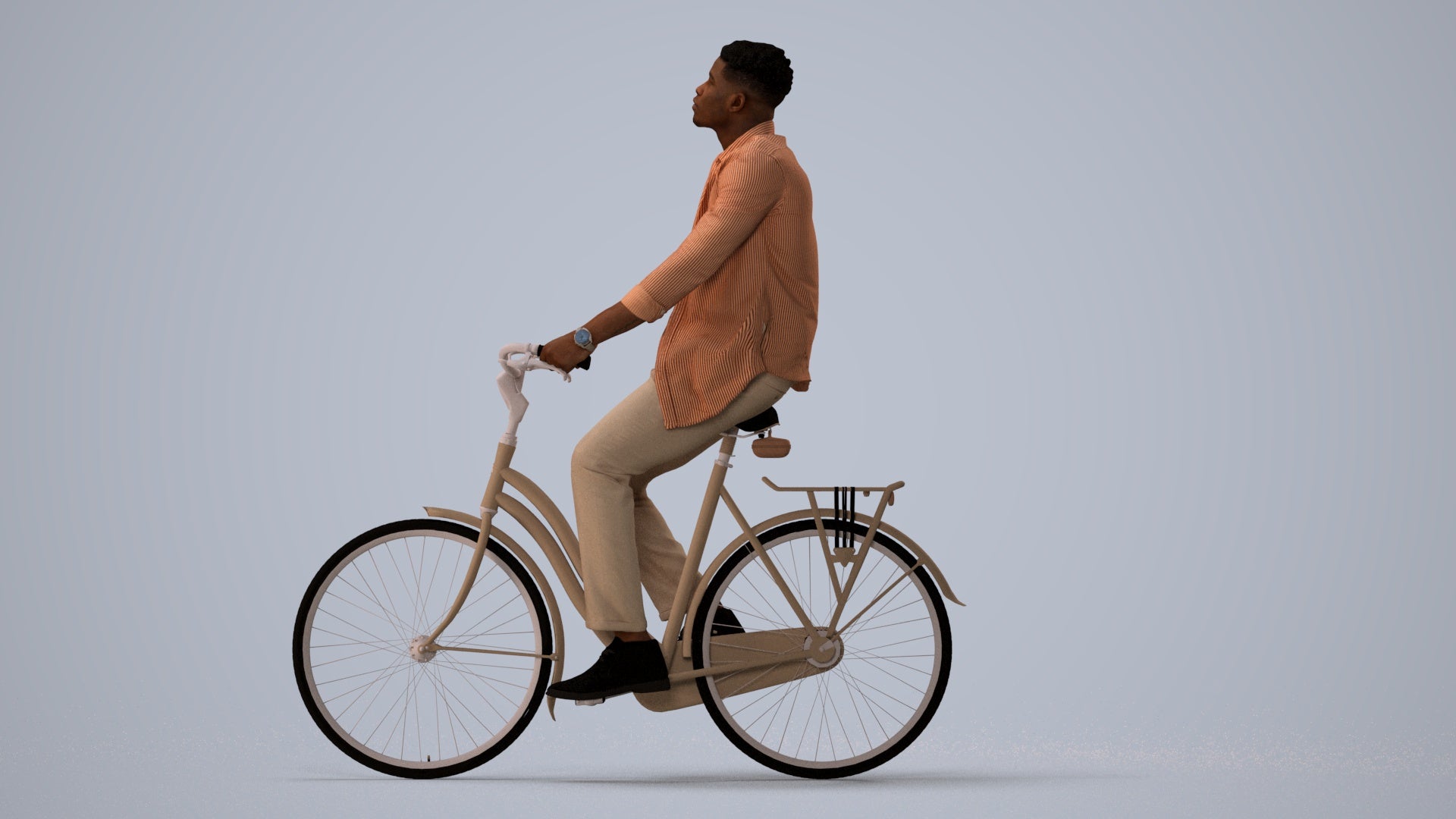 3D people model man casual cycling, scanned human for 3ds Max rendering, three-quarter view render