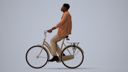 3D people model man casual cycling, scanned human for 3ds Max rendering, three-quarter view render