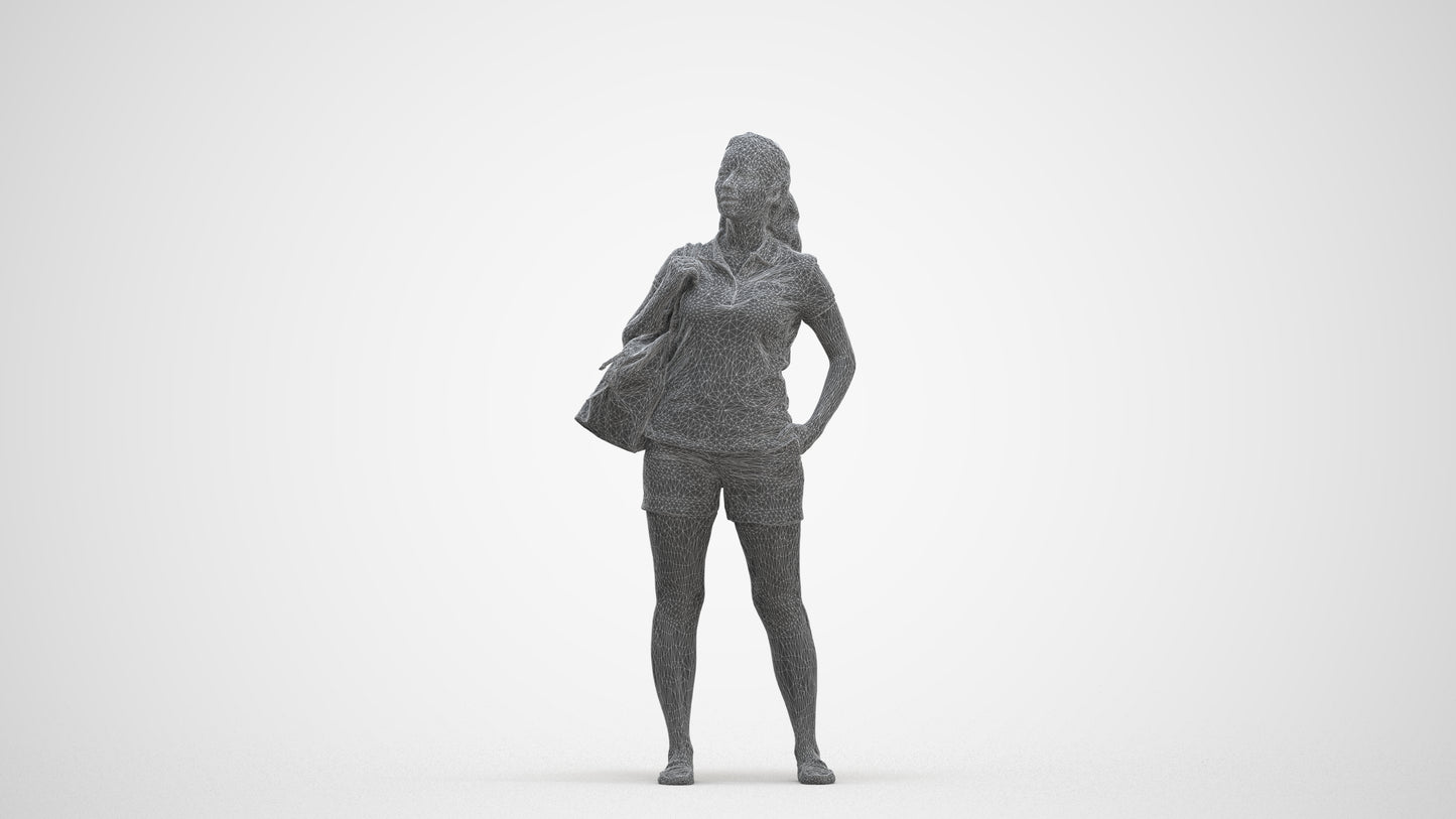 scanned 3D woman casual standing, photogrammetry people for Enscape and V-Ray, three-quarter front view render
