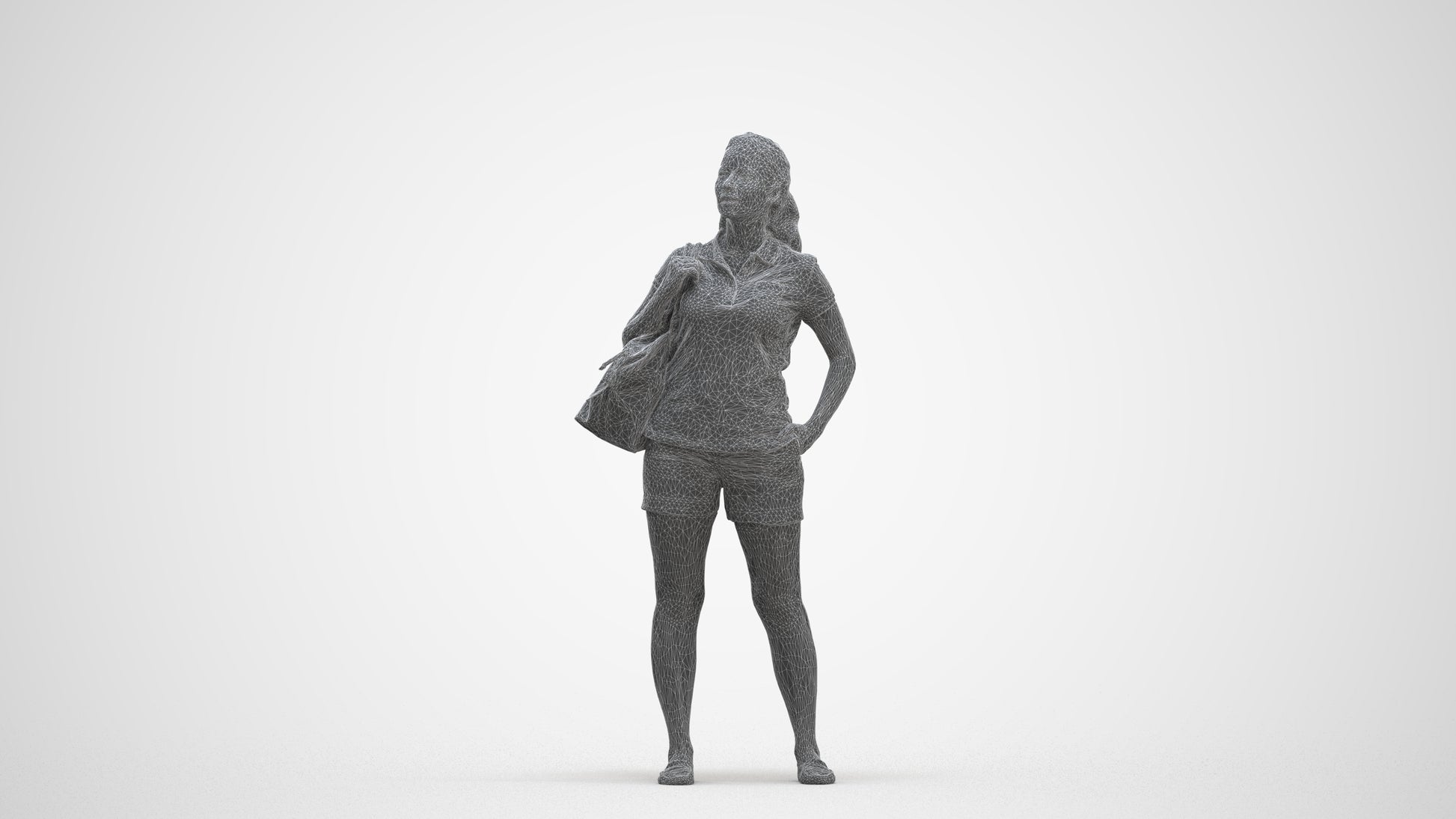 scanned 3D woman casual standing, photogrammetry people for Enscape and V-Ray, three-quarter front view render