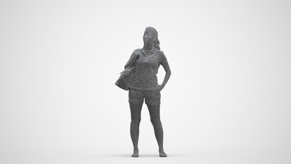 scanned 3D woman casual standing, photogrammetry people for Enscape and V-Ray, three-quarter front view render