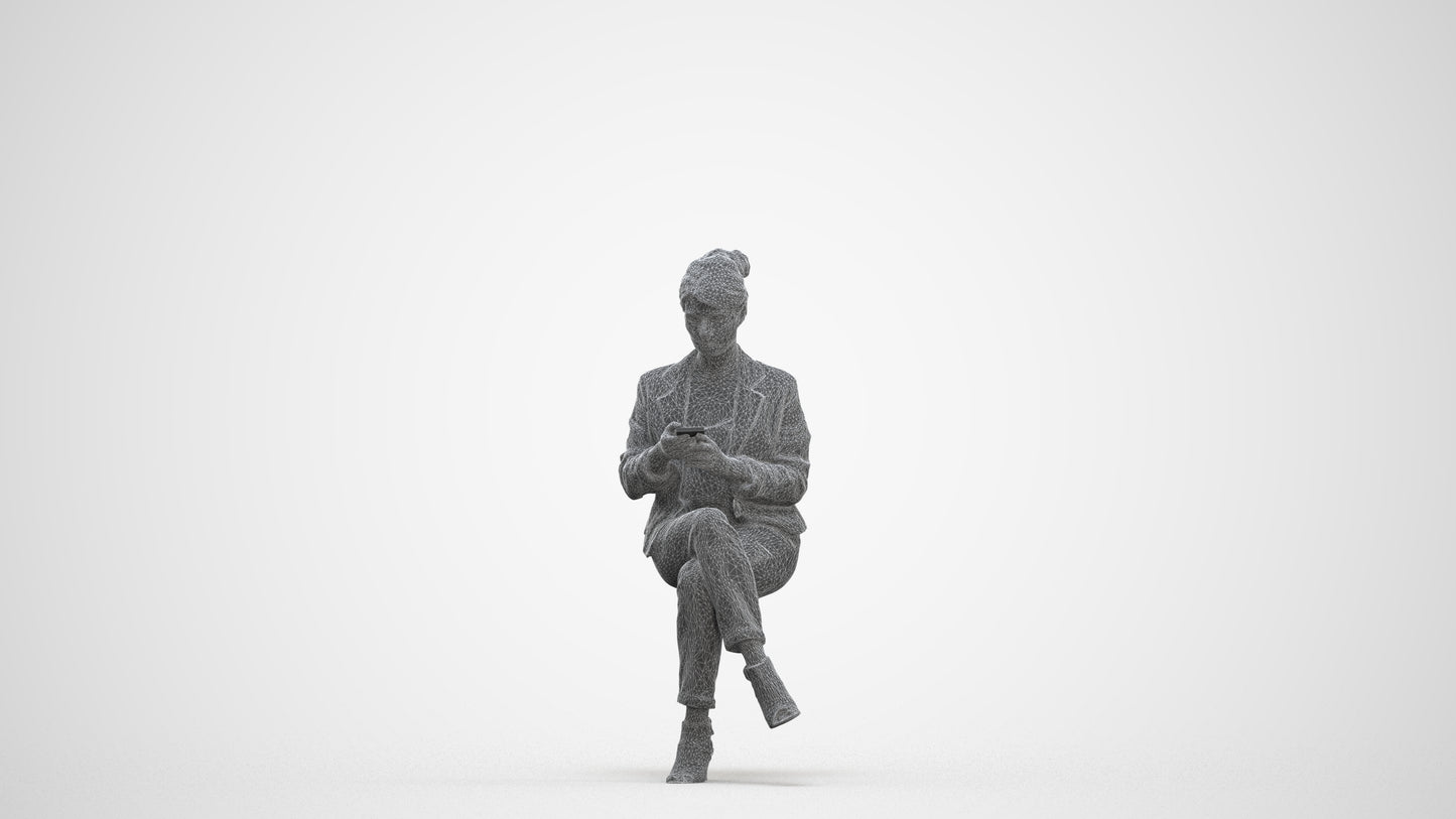 3D people model woman business sitting, scanned human for 3ds Max rendering, three-quarter front view render
