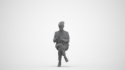 3D people model woman business sitting, scanned human for 3ds Max rendering, three-quarter front view render