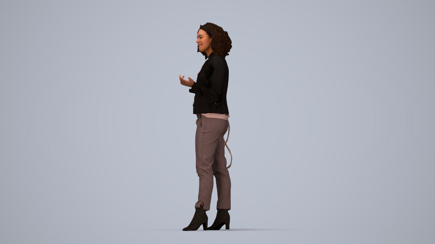 realistic 3D human woman business standing, archviz people FBX OBJ for Blender, top-down view render