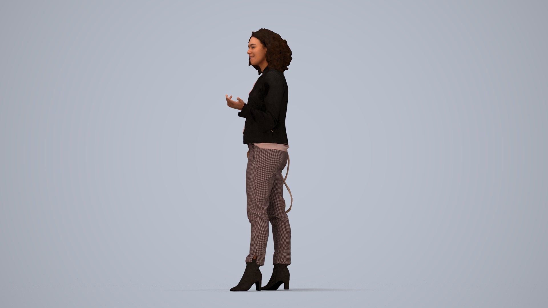 realistic 3D human woman business standing, archviz people FBX OBJ for Blender, top-down view render