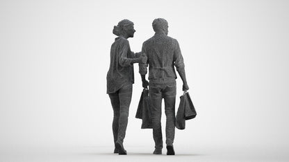 3D human model woman casual shopping, photogrammetry scanned person for archviz, wireframe front view