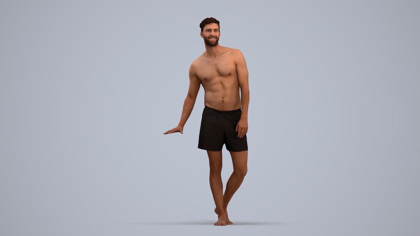 scanned 3D man pool, photogrammetry people for Enscape and V-Ray, standing pose render