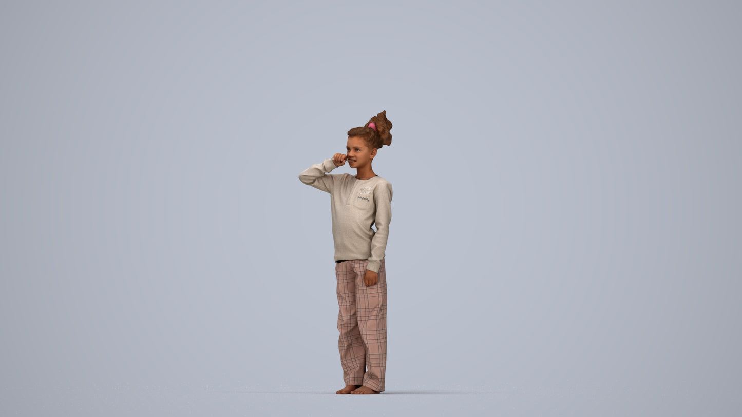 3D people model girl kids, scanned human for 3ds Max rendering, top-down view render