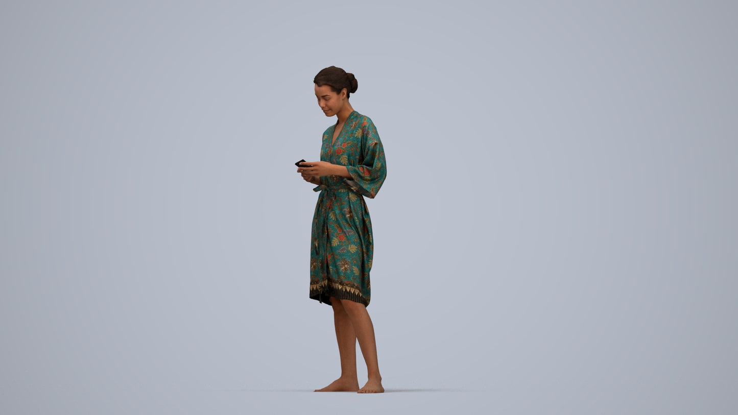 realistic 3D woman casual bathroom, scanned archviz people for Blender and 3ds Max, top-down view render