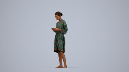 realistic 3D woman casual bathroom, scanned archviz people for Blender and 3ds Max, top-down view render