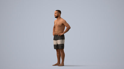 realistic 3D human man pool, archviz people FBX OBJ for Blender, three-quarter view render