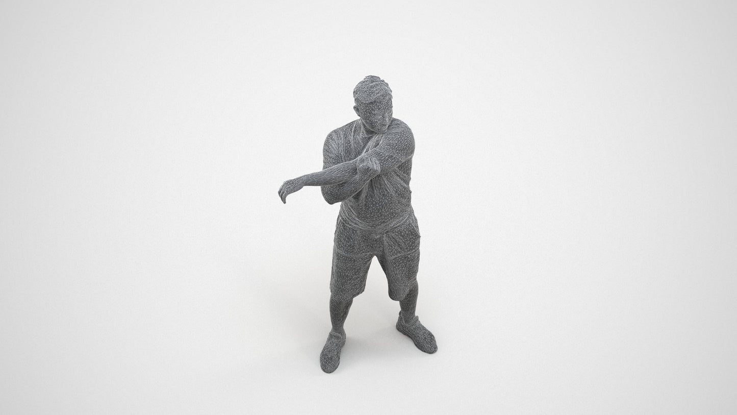 realistic 3D human man sport, archviz people FBX OBJ for Blender, wireframe three-quarter view