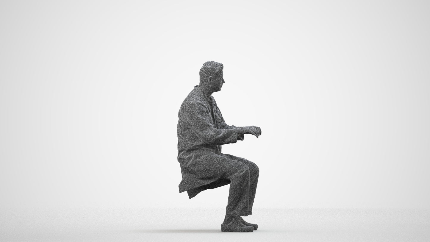 photogrammetry 3D man medical, realistic human model archviz FBX, wireframe side view