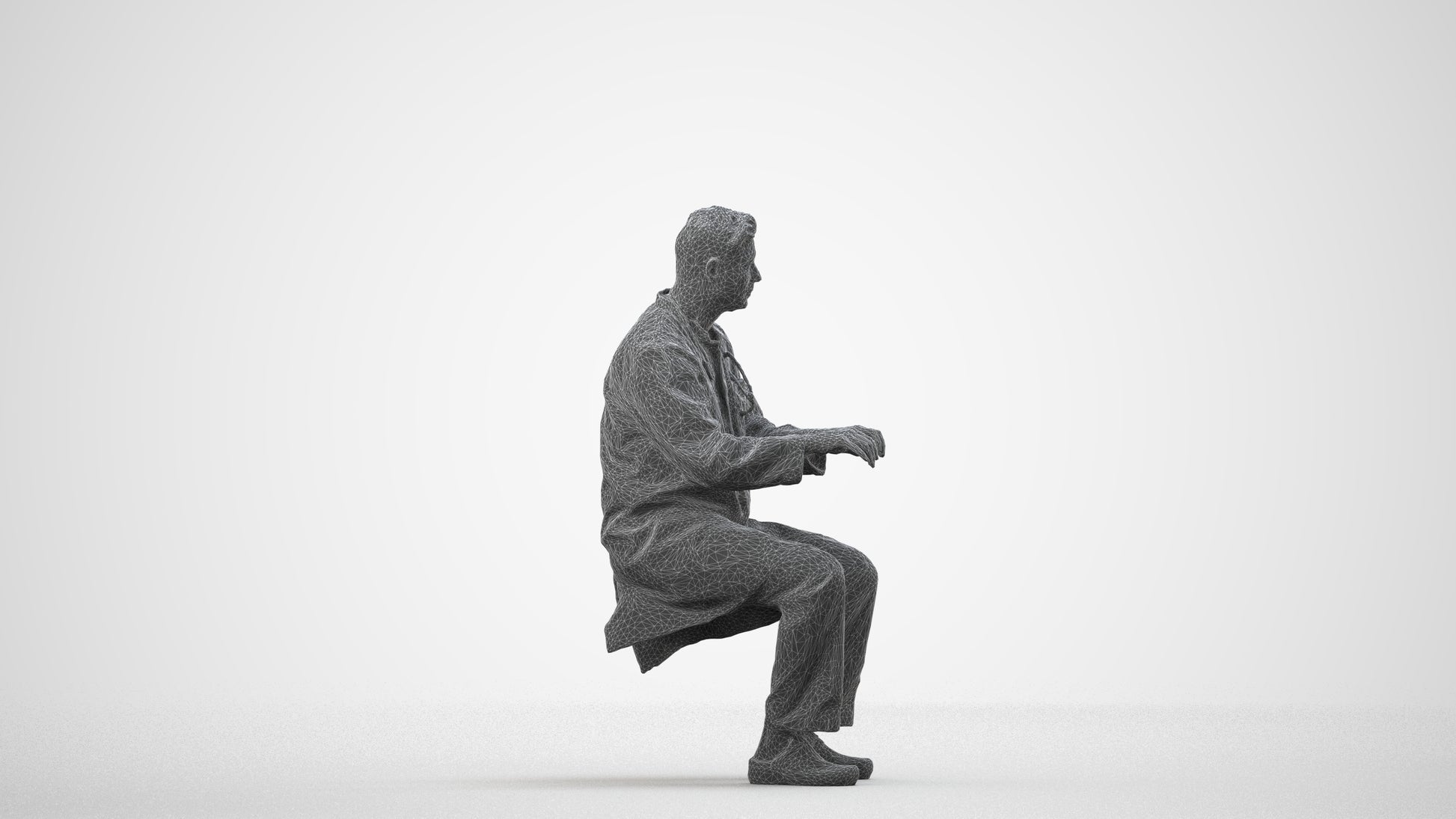 photogrammetry 3D man medical, realistic human model archviz FBX, wireframe side view