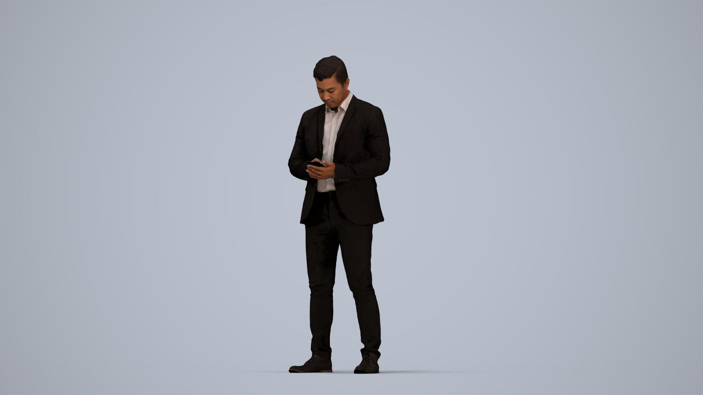 realistic 3D man business, scanned archviz people for Blender and 3ds Max, top-down view render
