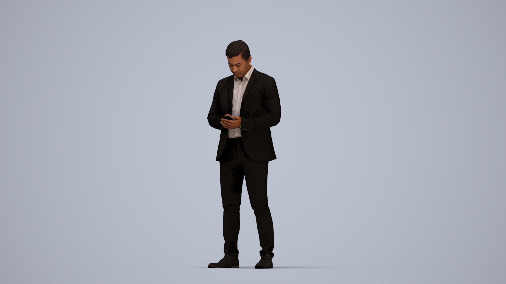 realistic 3D man business, scanned archviz people for Blender and 3ds Max, top-down view render
