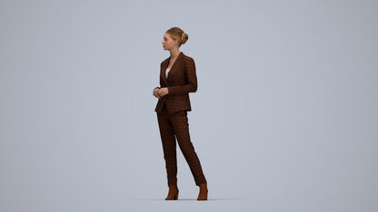 realistic 3D human woman business standing, archviz people FBX OBJ for Blender, top-down view render