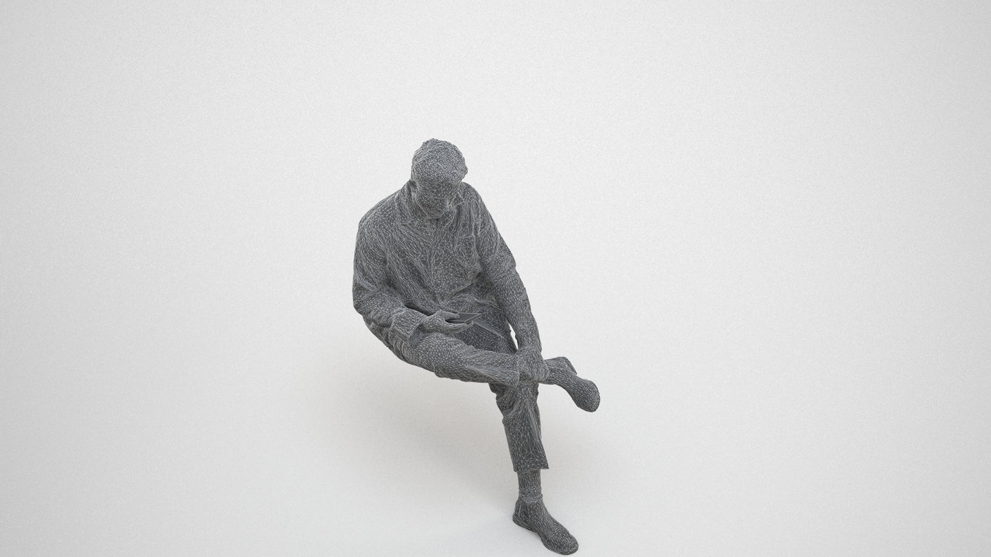 photogrammetry 3D man casual mix, realistic human model archviz FBX, wireframe side view