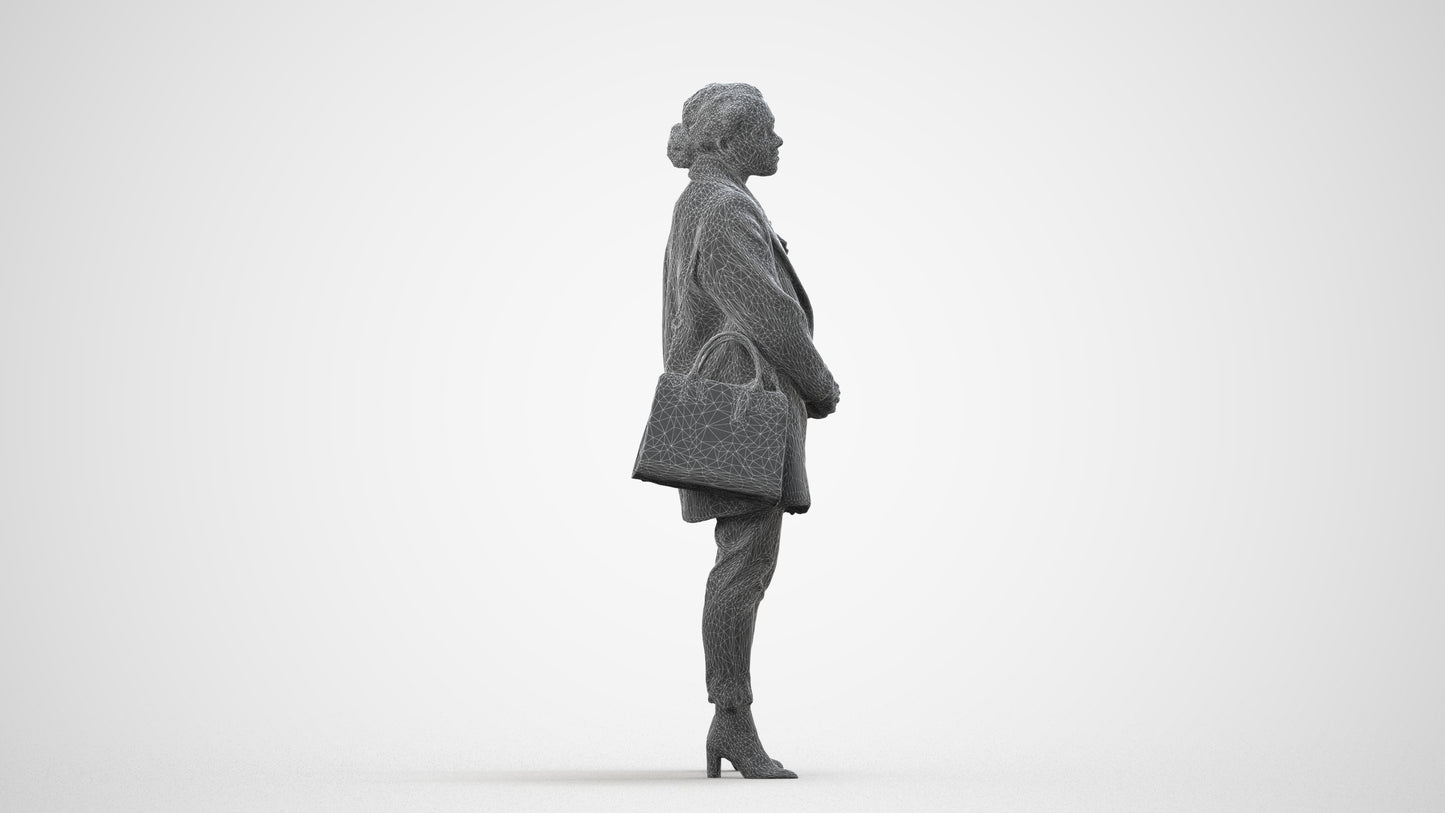 scanned 3D woman business standing, photogrammetry people for Enscape and V-Ray, wireframe side view