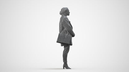 scanned 3D woman business standing, photogrammetry people for Enscape and V-Ray, wireframe side view