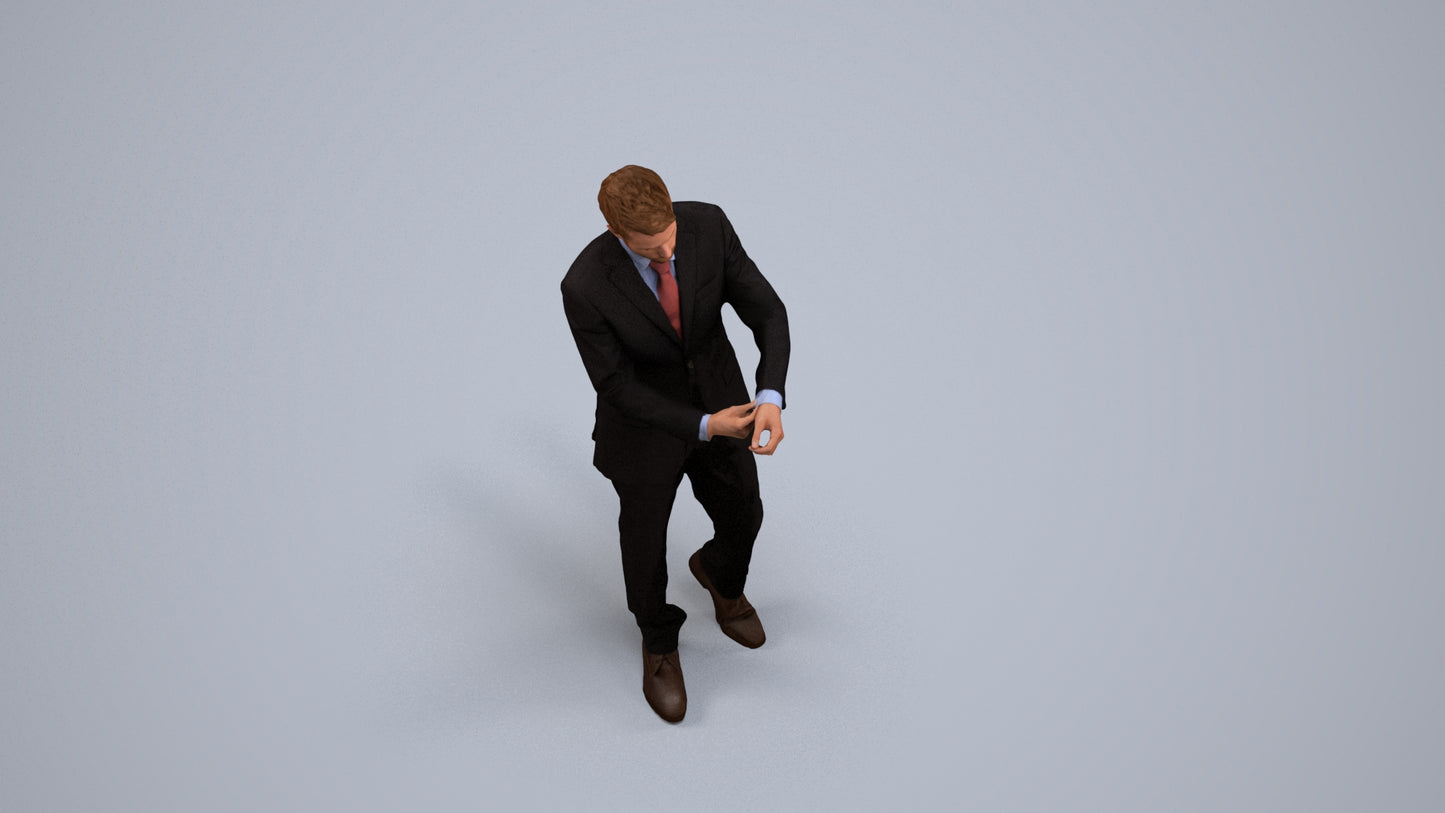 realistic 3D human man business, archviz people FBX OBJ for Blender, back view render