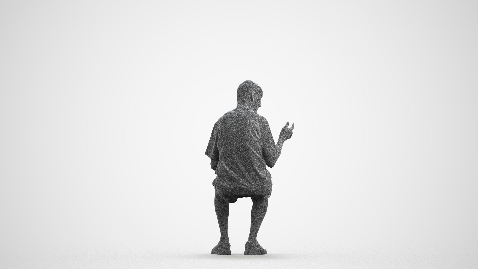 3D scanned senior man sitting casual, photorealistic archviz people for Enscape and SketchUp, wireframe front view