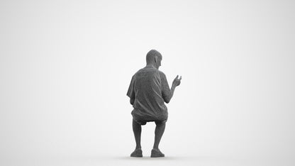 3D scanned senior man sitting casual, photorealistic archviz people for Enscape and SketchUp, wireframe front view