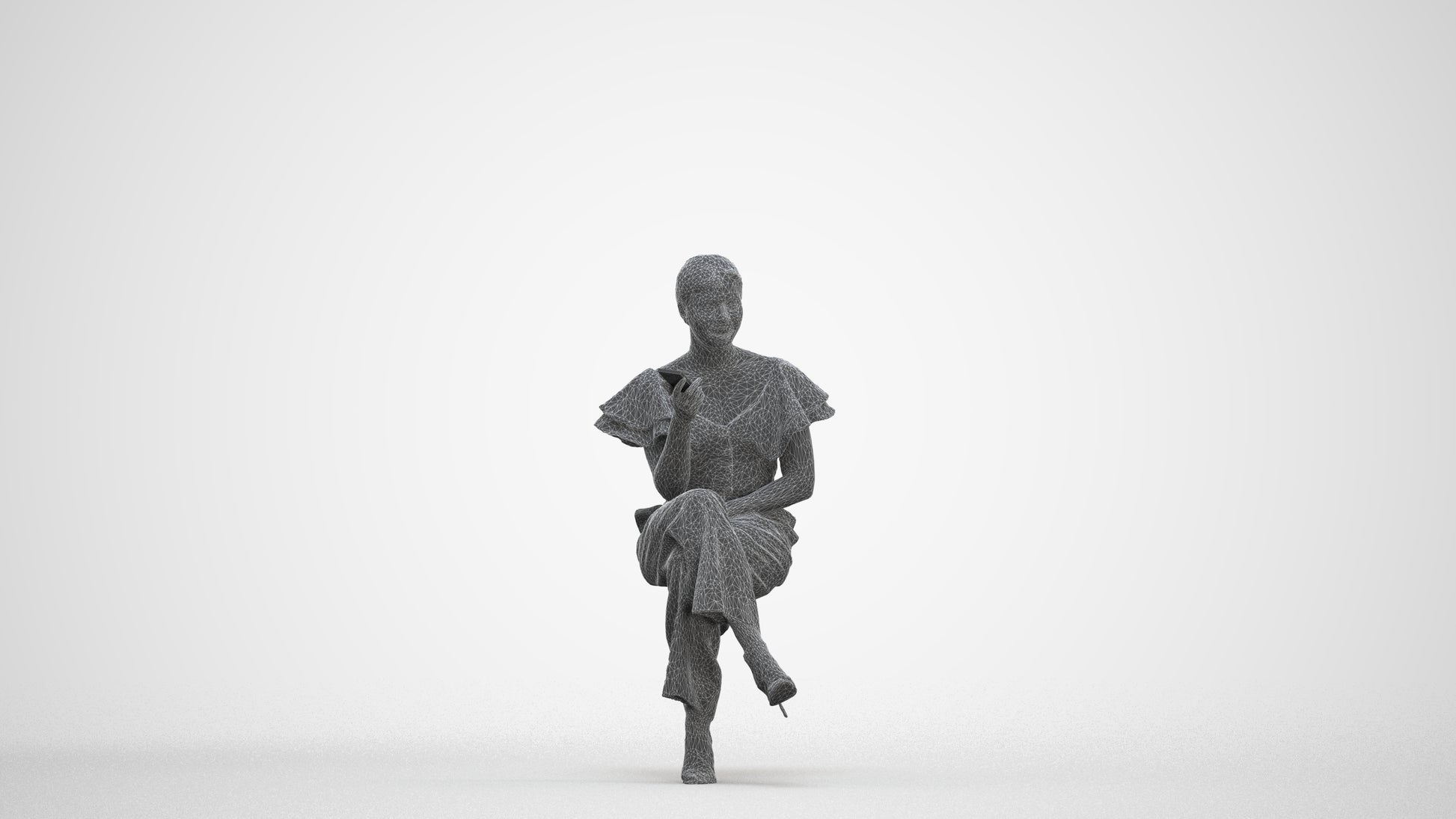 scanned 3D woman business sitting, photogrammetry people for Enscape and V-Ray, three-quarter front view render