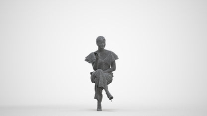 scanned 3D woman business sitting, photogrammetry people for Enscape and V-Ray, three-quarter front view render