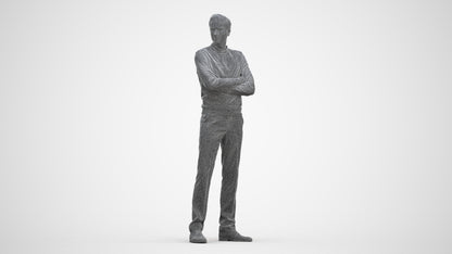 photogrammetry 3D man casual standing, realistic human model archviz FBX, three-quarter front view render