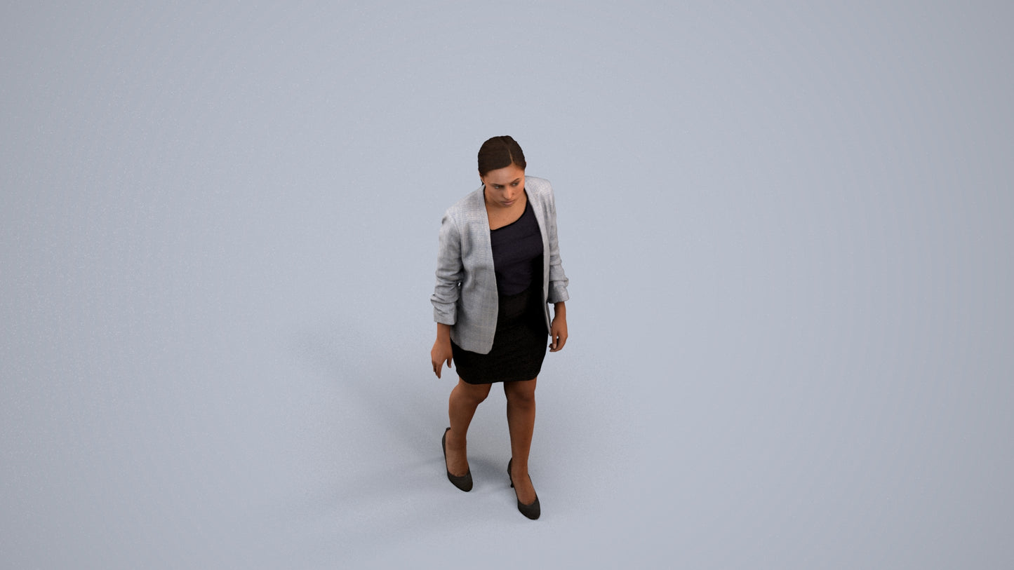 photogrammetry 3D woman business walking, realistic human model archviz FBX, back view render