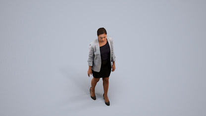 photogrammetry 3D woman business walking, realistic human model archviz FBX, back view render