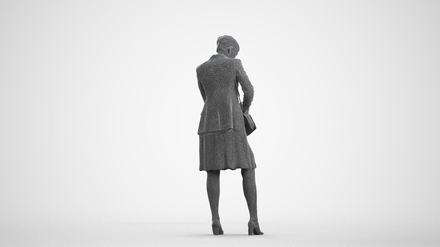 photogrammetry 3D woman business standing, realistic human model archviz FBX, wireframe front view