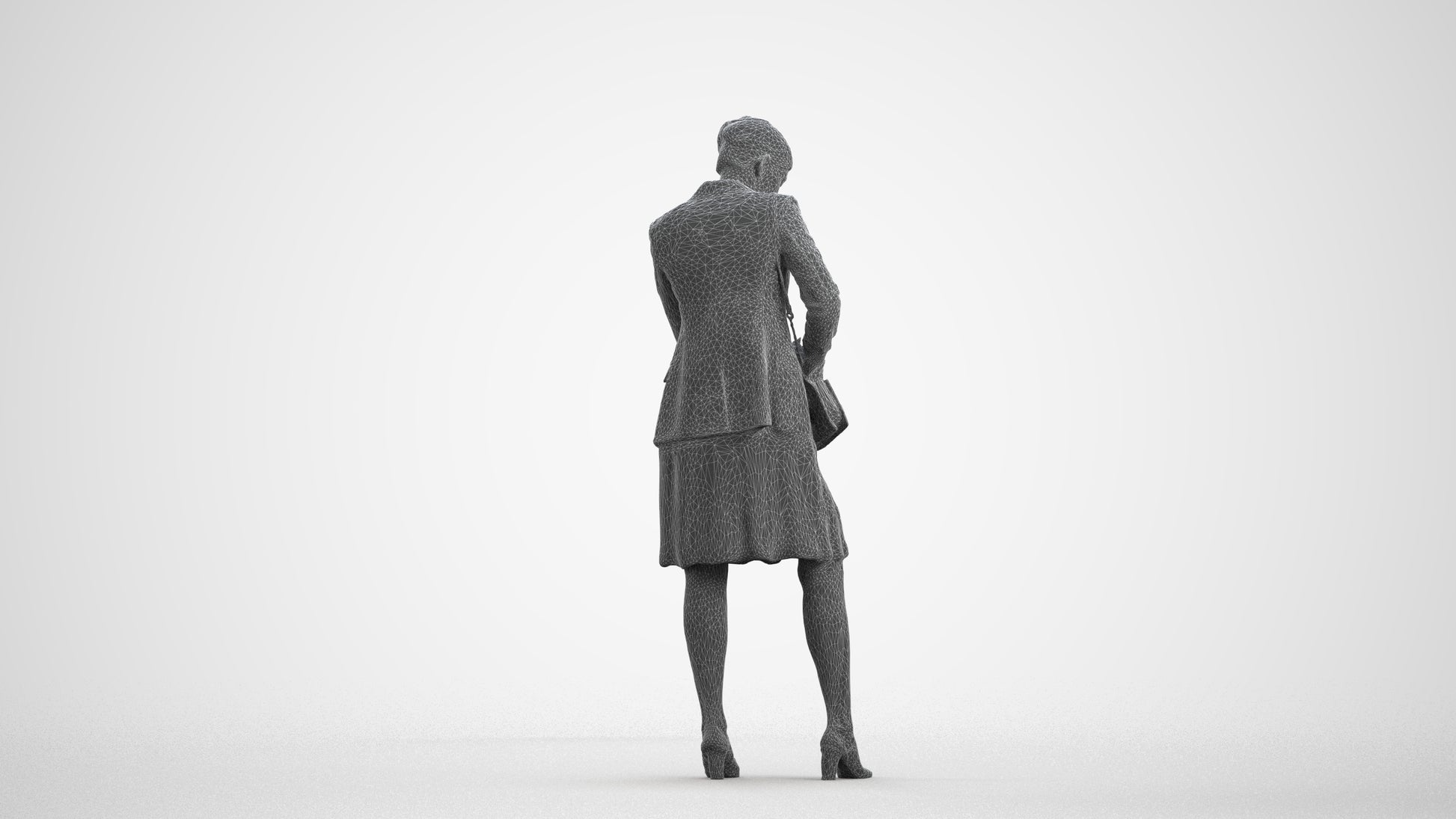 photogrammetry 3D woman business standing, realistic human model archviz FBX, wireframe front view