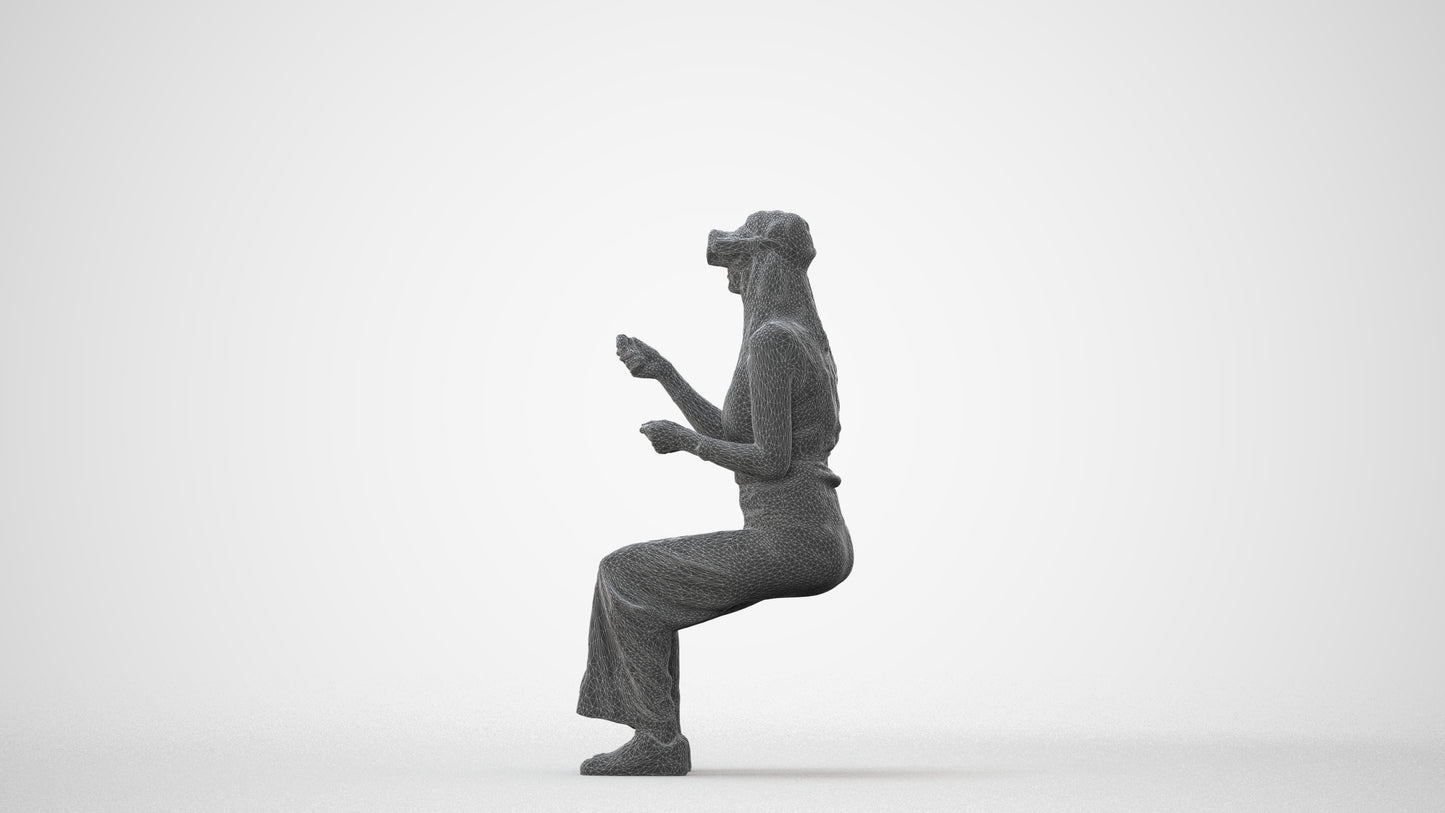 photogrammetry 3D woman casual sitting, realistic human model archviz FBX, square thumbnail